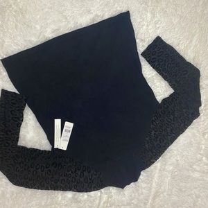 NWT Andrea Jovine Black sweater with leopard print sheer sleeves.